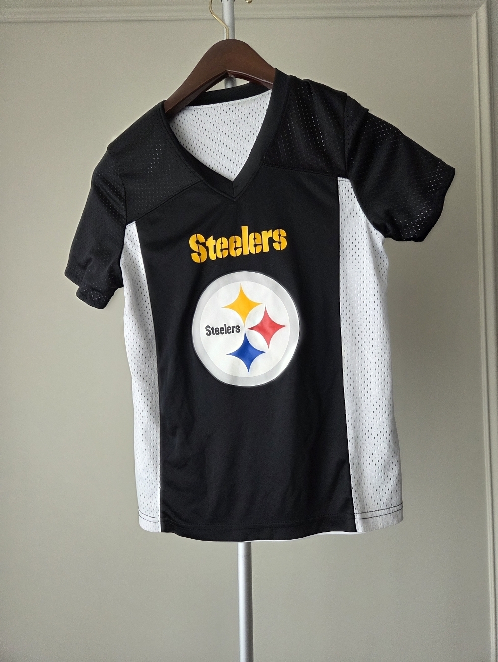 Augusta Sportswear Youth Athletic Jersey White/Black Logo Steelers Sz.M